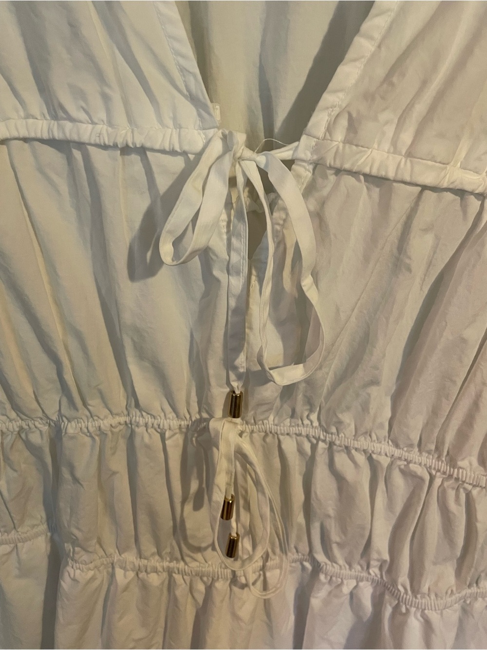 Ellen Tracy White Cotton Tiered Tie-Front Mini Dress - Picture 2 of 6